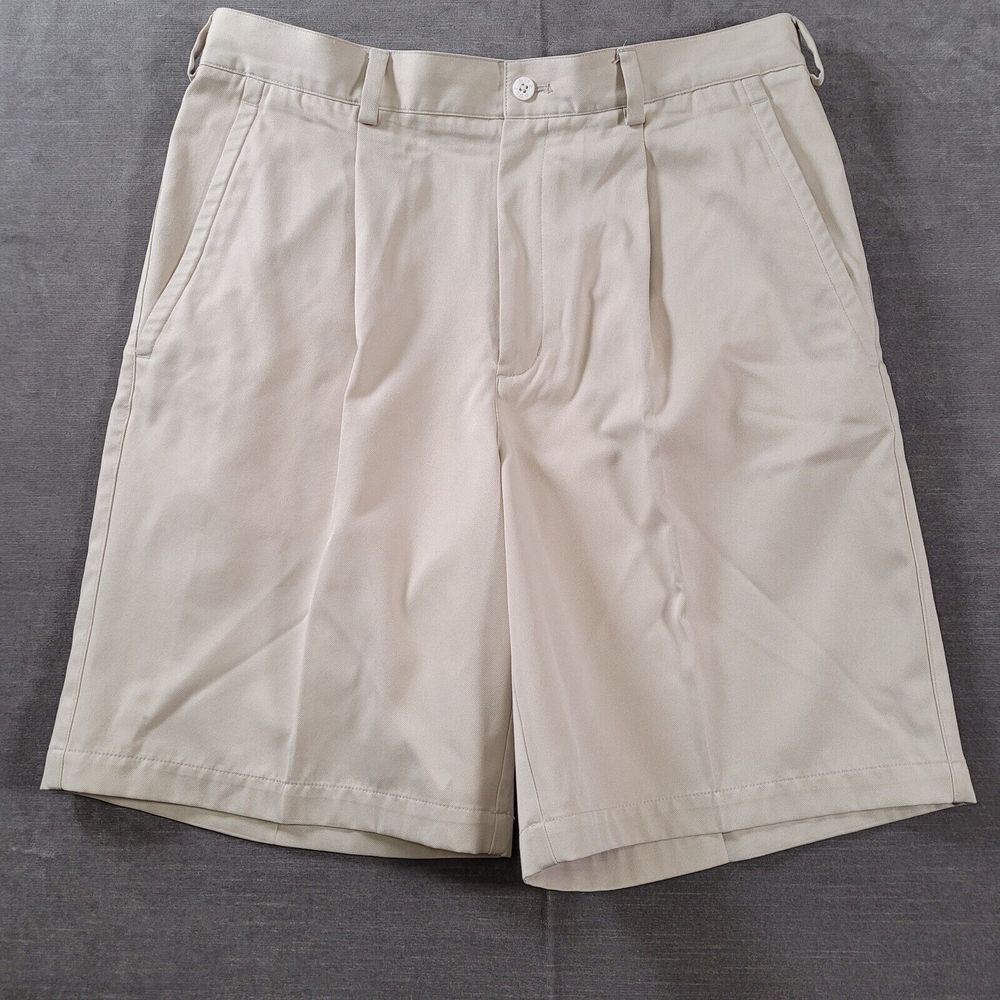 Nike Golf Dri Fit Shorts Mens 34 Beige Chino Khaki Flat Front Regular Casual
